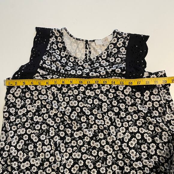 LOFT Black Floral Swing Dress Womens Small/Medium Boho Knit Casual Feminine - Picture 9 of 9